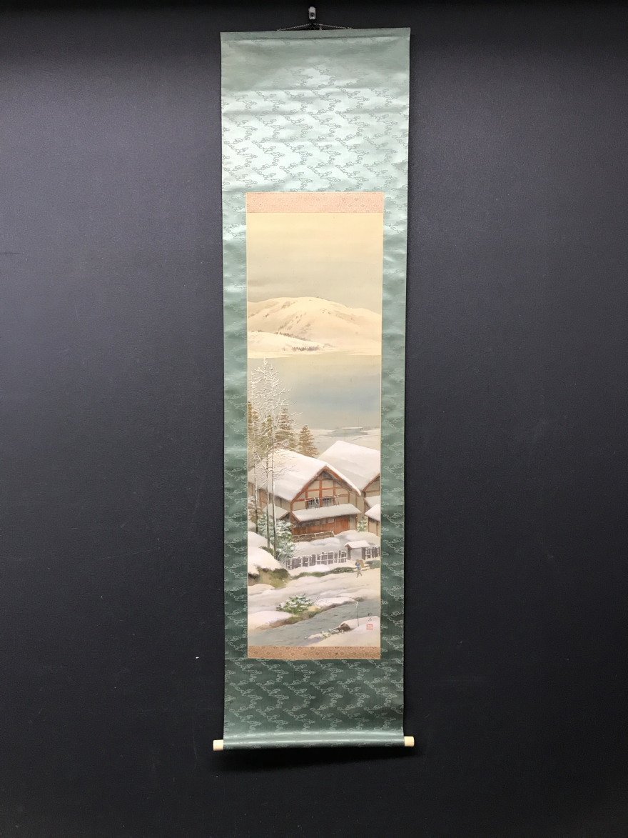 [Copy][One light][Final price reduction] vg6859(Haneda Hakuho)Snowy landscape painting, winter hanging, studied by Kikuchi Keigetsu, Painting, Japanese painting, Landscape, Wind and moon
