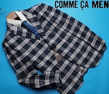 新品定価4.7万円 COMME CA MEN コムサメン 春夏 楊柳 リネンチェック ジャケットM紺(09) 15JY16_画像1