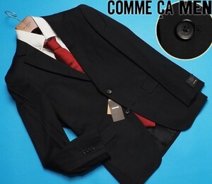 新品定価5万円 COMME CA MEN コムサメン『チェルッティ イタリア製生地』ギャバジン 無地 ジャケットL黒(05) 01GI01