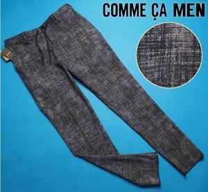 新品定価3.1万円 COMME CA MEN コムサメン 23A/W新作 絣プリント ストレッチスラックスM灰(04) 25PC09