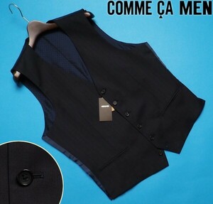 新品定価3.3万円 COMME CA MEN コムサメン『CERRUTI チェルッティ I Travel 伊製生地』4ラインストライプ ジレ/ベストXXL紺(09) 02VA02