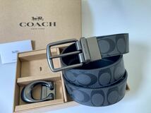 COACH コーチ　新品　リバーシブル　シグネチャー　フリーサイズ　バックル回転　紳士　ビジネス　メンズベルト_画像3