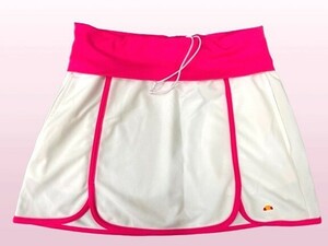 r1_6114k ★定形外 配送★ 美品 大きいウエストサイズ♪ ellesse エレッセ 純白地・ピンクパイピング テニス スコート サイズL