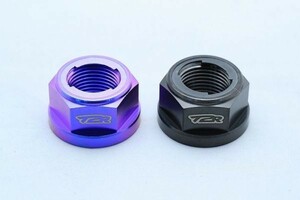 １円売切！リアアクスルナット 【 MC18 ・ 21 】[ ブルー / ブラック ] NSR250R MC18 MC21 T2Racing チタンナット