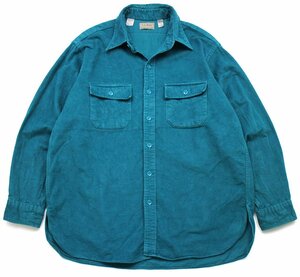 ★80s USA製 L.L.Bean CHAMOIS CLOTH SHIRT 無地 コットン シャモアクロスシャツ 青緑 17.5★オールド ビンテージ アウトドア キャンプ