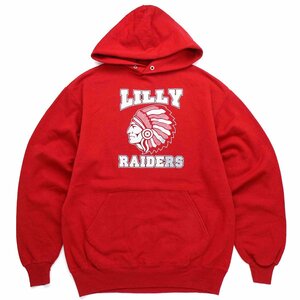 ★00s LILLY RAIDERS インディアンヘッド スウェットパーカー 赤 M★オールド フーディー カレッジ スポーツ レッド