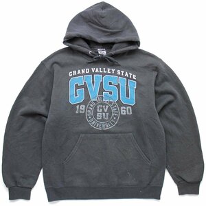 ★00s GVSU GRAND VALLEY STATE UNIVERSITY スウェットパーカー グレー M★オールド フーディー カレッジ ペンキ飛び