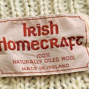 ★アイルランド製 Irish Homecraft 羊 刺繍 ロールネック ケーブル編み ウールニット セーター ナチュラル M★オールド ユーロ アランの画像4