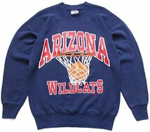 ★80s USA製 ARIZONA WILDCATS BearDown バスケ 発泡&両面プリント スウェット 薄紺 M★オールド ビンテージ カレッジ スポーツ_画像1