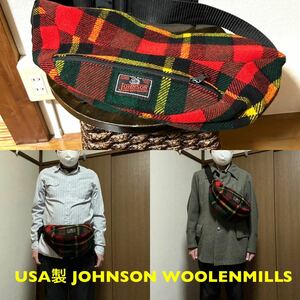 USA製 JOHNSON WOOLENMILLS ジョンソンウーレンミルズ中古古着ウエストバッグ ボディバッグ 男女兼用 斜め掛けバッグ