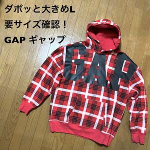 ダボッと大きめL 要サイズ確認！ GAP ギャップ 古着デカロゴスウェットパーカー グレー 裏起毛 プルオーバースウェットパーカー