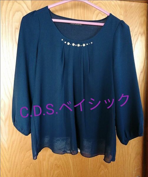 C.D.S BASIC レディース カットソー ブラウス トップス ネイビー サイズS 