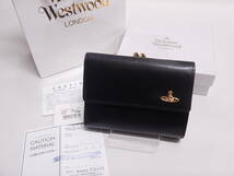 極美品■ Vivienne Westwood ヴィヴィアンウエストウッド オーブ レザー 二つ折り がま口 財布 ウォレット■ブラック黒_画像1