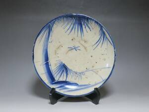  Seto . blue and white ceramics bamboo .... shaku plate Indigo Seto folkcraft goods Edo era 