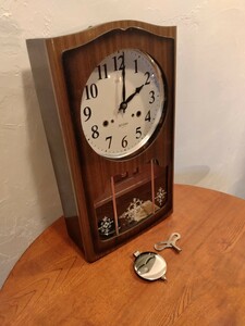 R60222-3 昭和レトロ SEIKO製 手巻き 壁掛け時計 日付付き 中古現状品