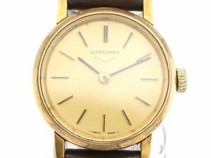 1円【 ロンジン LONGINES 】 腕時計 GP/革 手巻 ゴールド文字盤 レディース 新着 12433-0