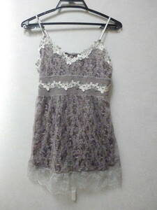  camisole race purple floral print sizeM/ *# * lady's 