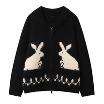 織り込みウサギ模様 着映え セーター おしゃれ レディース ゆったり チュニック 暖かい ブラック_画像1