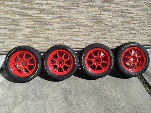 WORK Division-3 6.5J +30 P.C.D100 ATR SPORT 195/55R15 85V ワーク ディビジョン3 バリ山赤 RED 美品 4本セット pcd100 4穴 15×6.5j