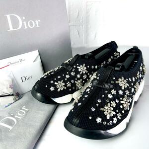 Christian Dior　クリスチャンディオール　フュージョン ビジュー　スニーカー フラワーモチーフ　37.5（24.5cm相当）ブラック 