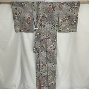 【Wellriver】美品！型染め 可愛い 花柄 小花柄 総柄 身丈168cm 小鳥 ぼかし 縮緬 ちりめん レトロ お洒落 小紋 正絹 和装 和服 #C414.の画像5