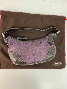 営FU735-60◆ 【美品】COACH／コーチ ミニシグネチャー パープル×ブラウン レザー キャンバス ハンドバッグ 肩掛けワンショルダーバッグ 