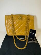 営KZ272-100◆ CHANEL／シャネル マトラッセ ラムスキン イエロー 肩掛け チェーン ショルダーバッグ _画像1