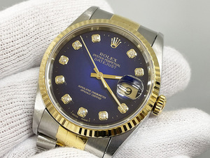 ROLEX ロレックス デイトジャスト 16233G W番 ブルー 10P ダイヤ コンビ 稼働 自動巻 メンズ 腕時計
