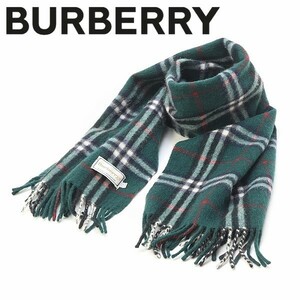 美品◆BURBERRYS バーバリー カシミヤ ノバチェック柄 マフラー ダークグリーン