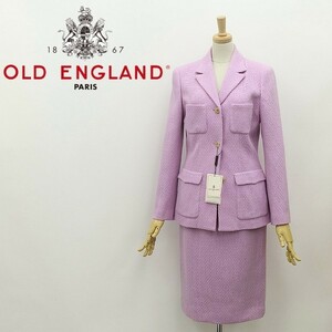 新品◆OLD ENGLAND オールドイングランド ツイード 3釦 ジャケット＆スカート スーツ セットアップ ラベンダー 36