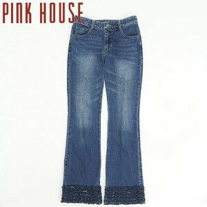 ◆PINK HOUSE ピンクハウス ストレッチ 裾フリル フレア ブーツカット デニム パンツ ジーンズ インディゴブルー