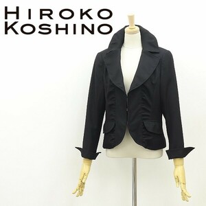 ◆HIROKO KOSHINO ヒロココシノ ギャザー ウール ジャケット 黒 ブラック 40