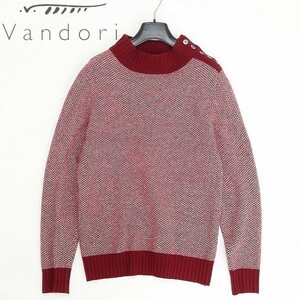 ◆Vandori ヴァンドリ ヘリンボーン柄 ショルダーボタン ウール ニット セーター ボルドー×ホワイト 3