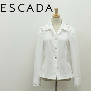 ◆ESCADA エスカーダ ハトメ加工 金具 コットン ジャケット 白 ホワイト 38