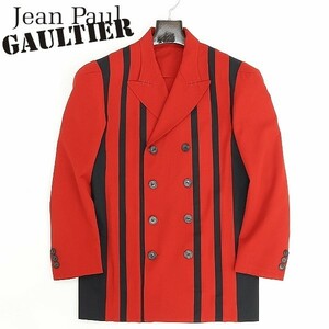 90's ヴィンテージ◆Jean Paul GAULTIER HOMME ジャンポール ゴルチエ オム ストライプ 切替 ドッキング ダブル ジャケット 48