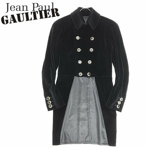 90's ヴィンテージ◆Jean Paul GAULTIER HOMME ジャンポール ゴルチエ オム ベロア ダブルブレスト テール コート 黒 ブラック 48