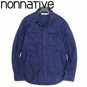 ◆nonnative ノンネイティブ 13AW NN-S2417 RANCHER QUILTED SHIRT C/S SATIN OVERDYED 中綿 キルティング シャツ ジャケット ネイビー 1