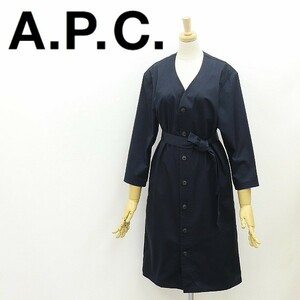 *A.P.C. A.P.C. стрейч linen. хлопок 7 минут рукав лента ремень есть весеннее пальто темно-синий темно-синий 34