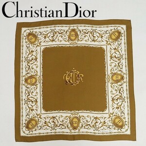 ◆Christian Dior クリスチャン ディオール シルク100％ チェーン ロゴ 総柄 大判 スカーフ