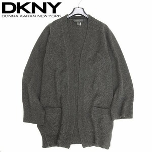 *DONNAKARAN Donna Karan cashmere 100% wide sleeve button less knitted long cardigan charcoal M