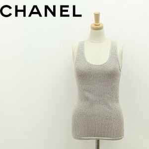 美品 イタリア製◆CHANEL シャネル 09C バック ココマーク ノースリーブ ニット トップス グレー 34 国内正規品