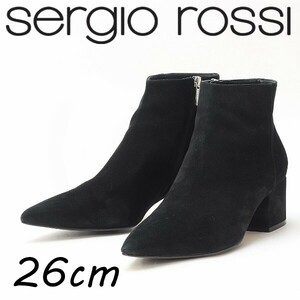 ◆sergio rossi セルジオロッシ スエード ポインテッドトゥ ヒール ショート ブーツ 黒 ブラック 40
