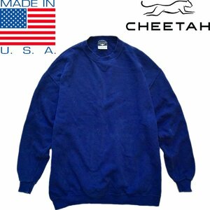 1点物◆USA製CHEETAH前V紺無地スウェット古着メンズXLレディースOKアメカジブランド90sストリート/スポーツ/トレーナー/ビッグサイズ371647