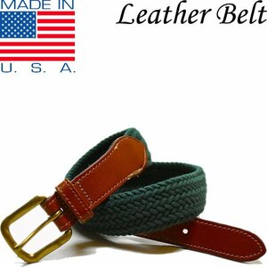 1 point thing *USA made SURREY brass gold buckle attaching deep green mesh belt old clothes men's lady's OK American Casual 90s Street / sport Mix leather / retro 371693