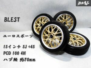 ●BLEST ユーロスポーツ 15インチ 5J +45 PCD 100 4穴 4H ハブ経 約70mm 165/50R15 4本 N-ONE N-BOX タント ワゴンR 軽自動車