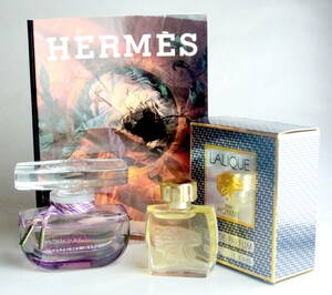 LALIQUE ラリック eau de parfum HERMES エルメスのメモ帳 GUERLAIN ゲラン L'INSTANTランスタン飾り用ボトル