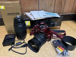 NIKON ニコン D5200 ダブルズームキット RED デジタルカメラ 一眼レフカメラ AF-S DX NIKKOR 18-55mm 55-300mm VR 