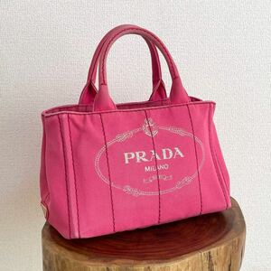 1円 ◎ PRADA プラダ カナパS トートバッグ ハンドバッグ ペオニアピンク デニム キャンバス 1BG439 ロゴ ゴールド金具 ミニ 白タグ