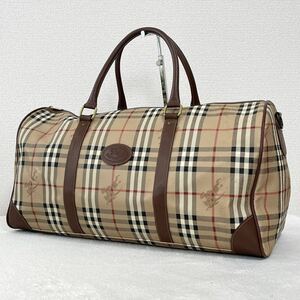 1円 ◎ BURBERRY バーバリー ボストンバッグ ノバチェック Burberrys レザー PVC シャドーホース ブラウン 大容量 廃盤 ヴィンテージ 90s