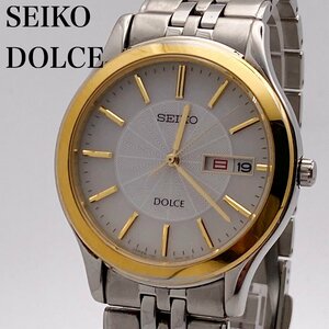 【稼働 良品】SEIKO セイコー ドルチェV158-0AC0 デイデイト ホワイト文字盤 ソーラー メンズ腕時計 2-13-B